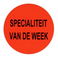 F923 rol @ 2.000 etiketten permanent rond 35 mm fluor rood met zwart bedrukt specialiteit van de week F923 rol @ 2.000 etiketten permanent rond 35 mm fluor rood met zwart bedrukt specialiteit van de week